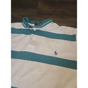 Vintage Polo Ralph Lauren Shirt Large Men Green Stripe Pony Made in USA